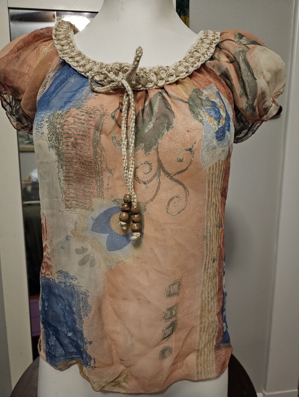 Small * Sheer Blouse with Woven Neckline * Landy *
